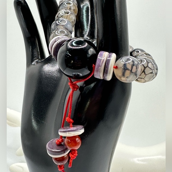 DRAGONS VEINS + ONYX NATURAL STONES BRACELET size 7.5” - Picture 5 of 13